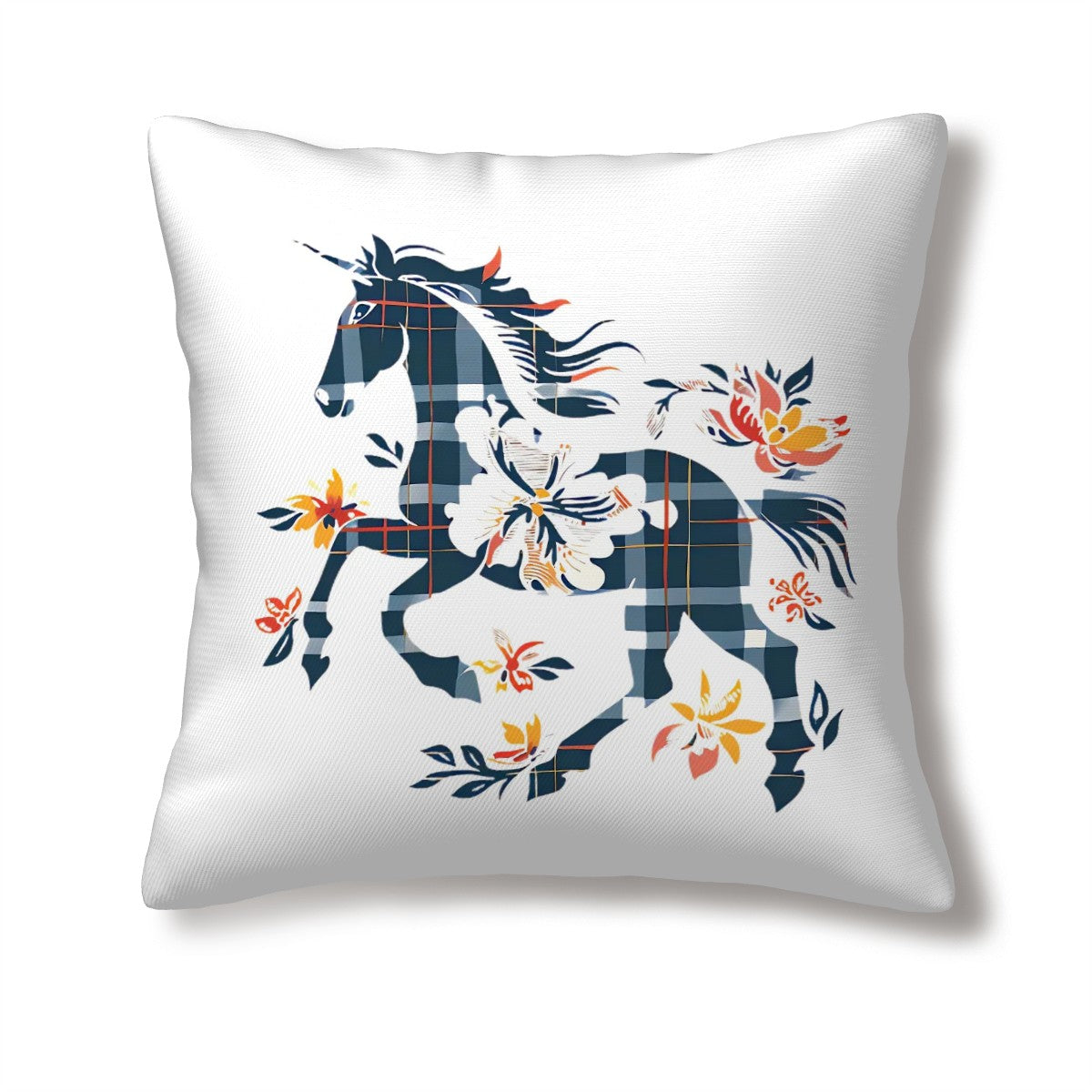 Decorative pillow cover with elegant horse silhouette design
