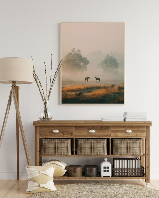 Misty Field - Wooden Framed Poster