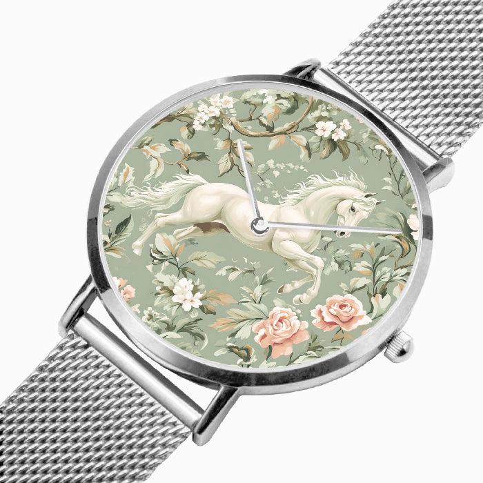 Premium rose gold stainless steel watch with horse design for horse lovers