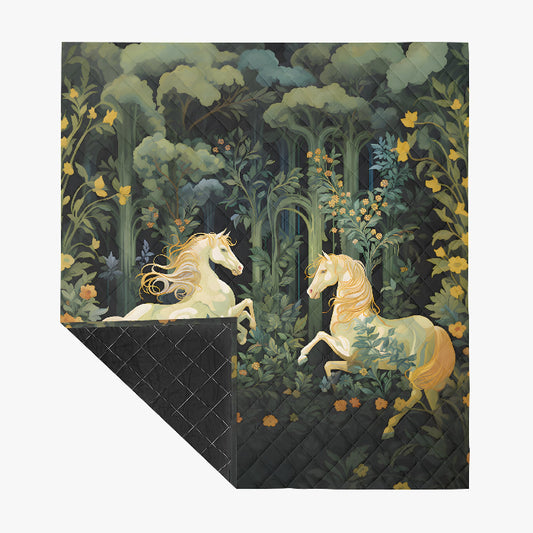 Horse Themed, breathable and light weight blanket with shams quilted on both sides. Horse & animal Lover Gift