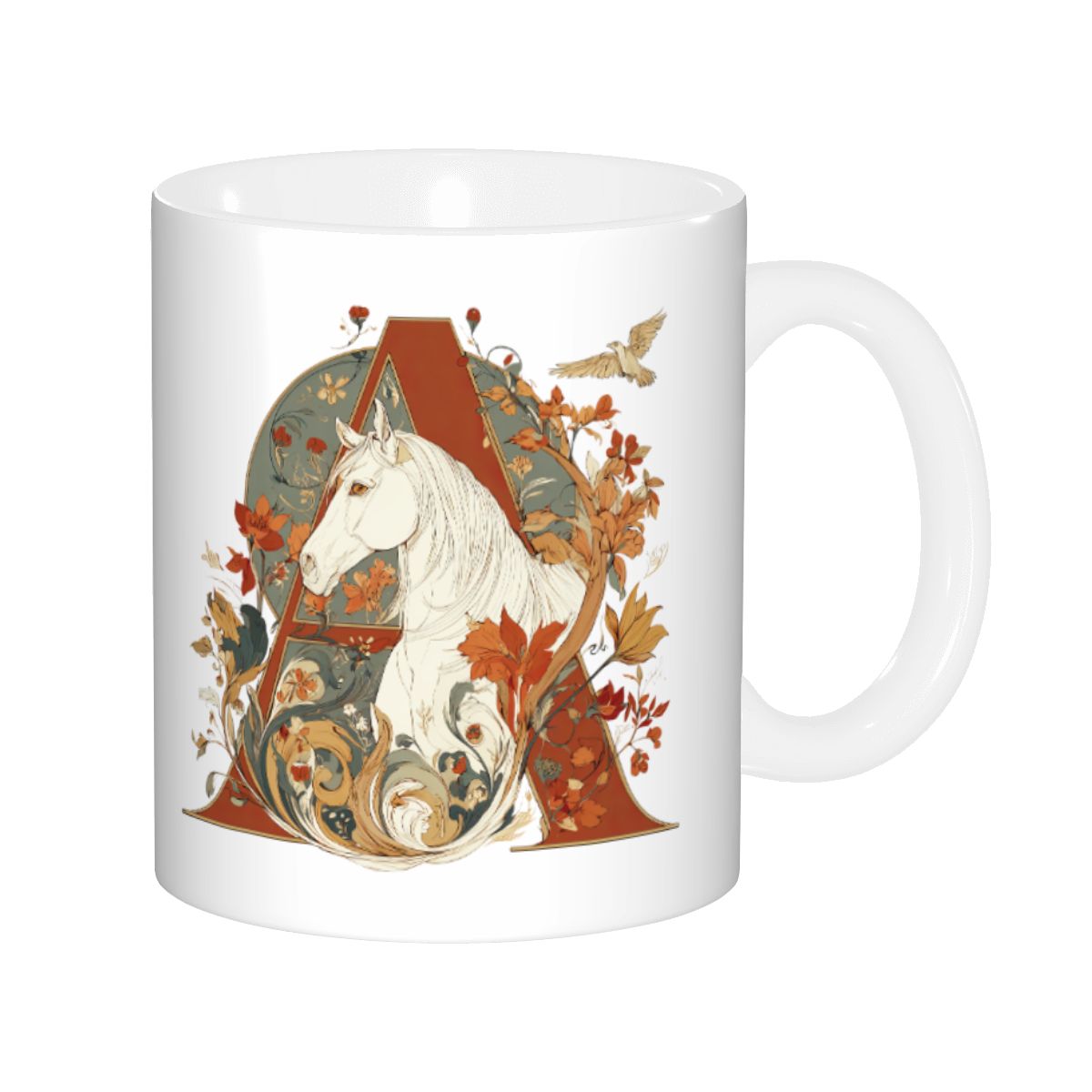 Floral Red - 26 Alphabets Horse Theme Ceremic Coffee mug