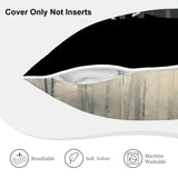 Pillow with black cover and white insert, showing breathable, soft velvet, and machine washable features.