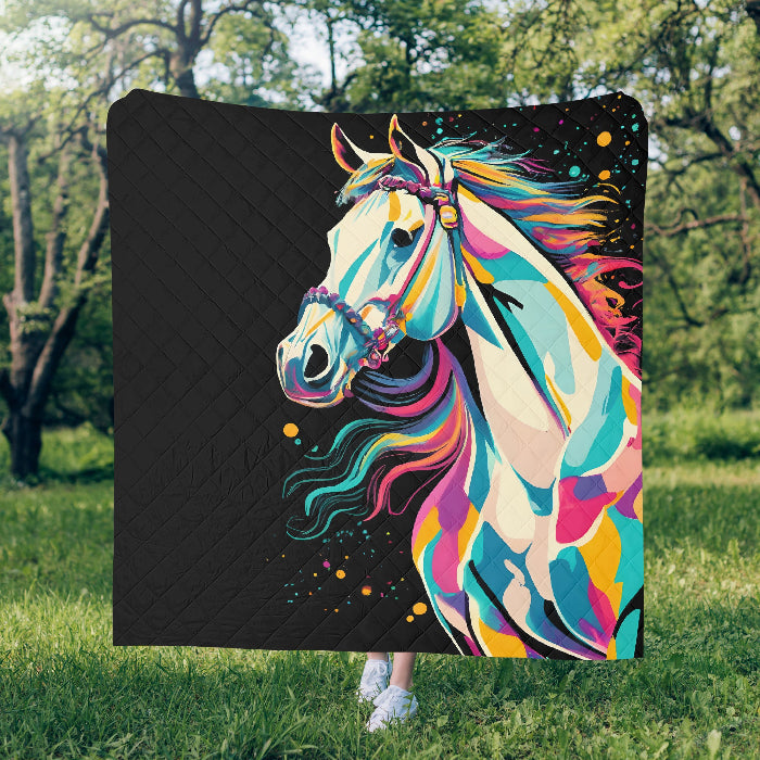 Horse Themed, breathable and light weight blanket with shams quilted on both sides. Horse & animal Lover Gift