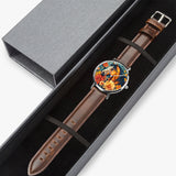 Stylish timepiece showcasing horse-themed dial graphic with leather strap
