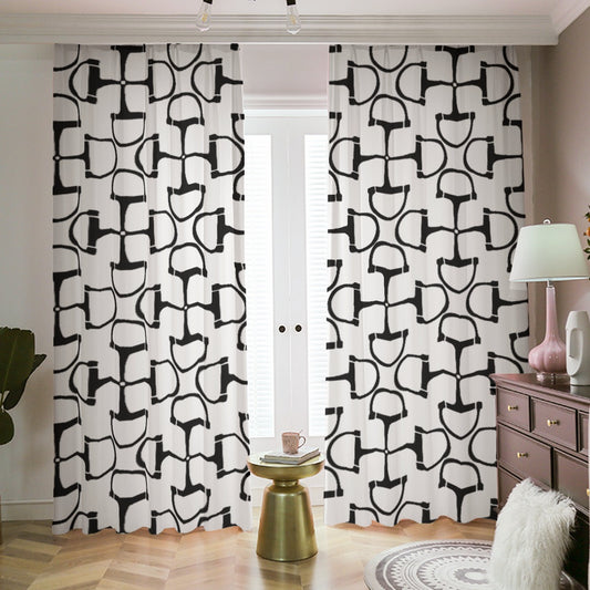 DRing Horse Bit Design Blackout Curtains (White)