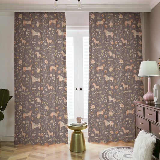 Floral Horses Blackout Curtains (Brown)