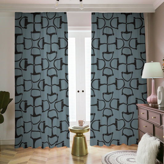 DRing Horse Bit Design Blackout Curtains (Blue)