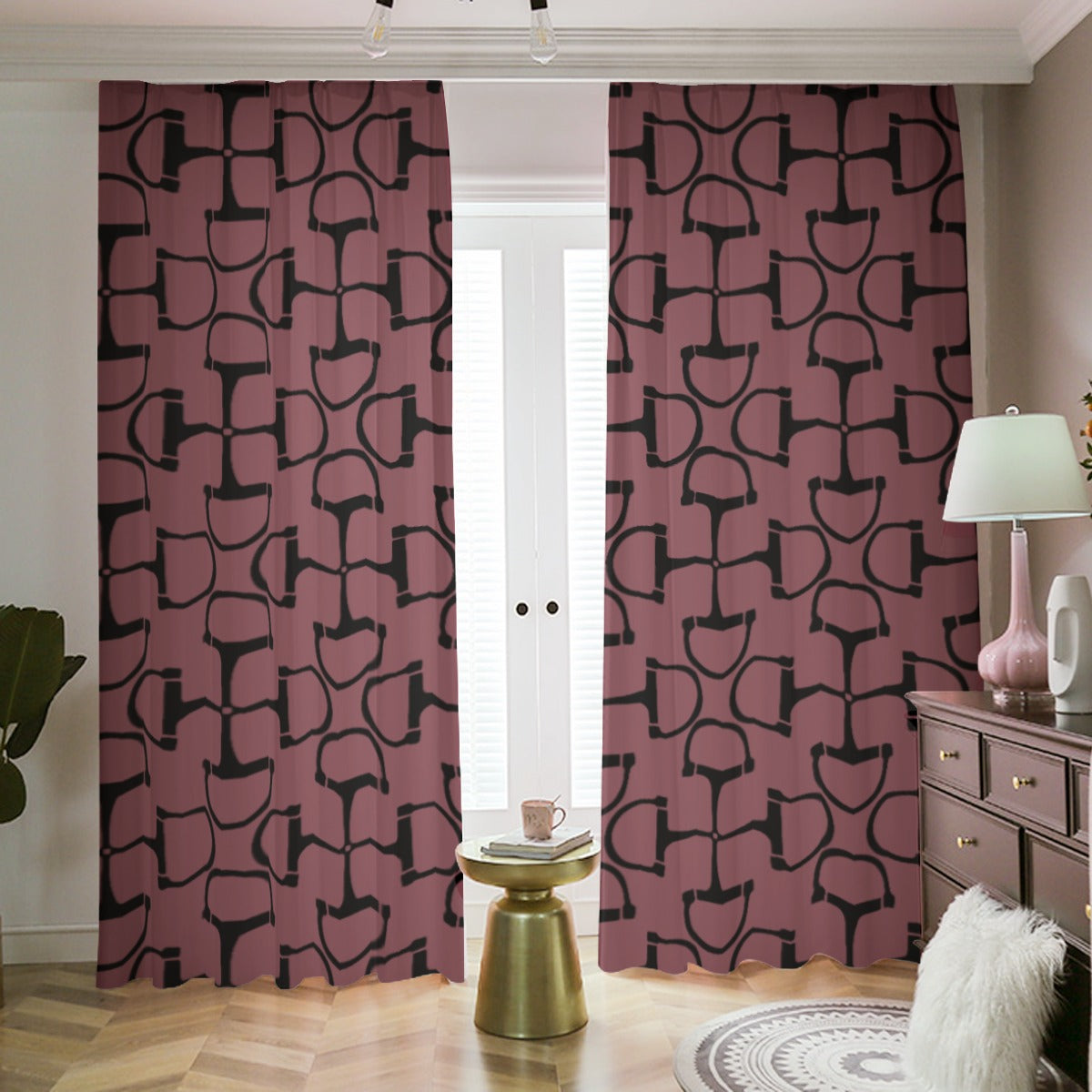 DRing Horse Bit Design Blackout Curtains (Maroon)