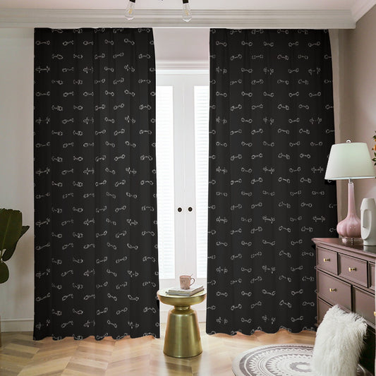 Horse Bits Pattern Curtains  (Black)