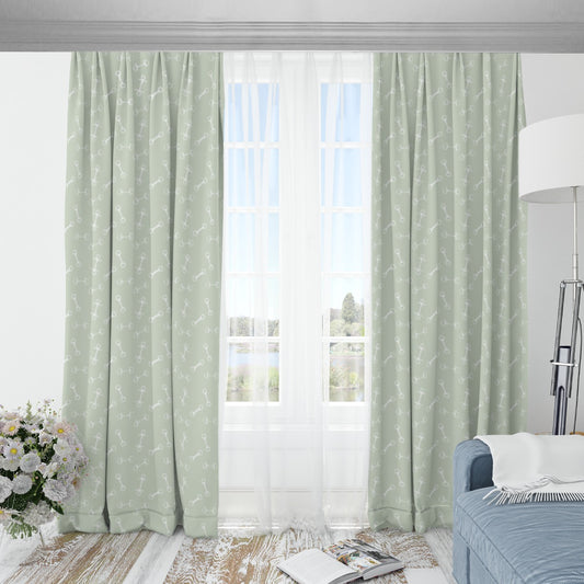 Light green curtains with horse bit design pattern. Equestrian Design. Horse Lifestyle
