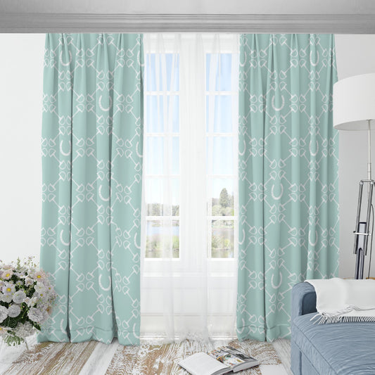 Horse Theme Window Curtains - Mint