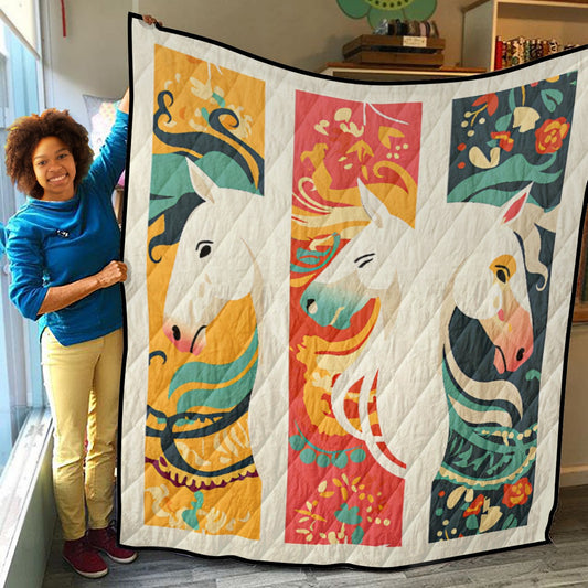 Horse Themed, breathable and light weight blanket with shams quilted on both sides. Horse & animal Lover Gift