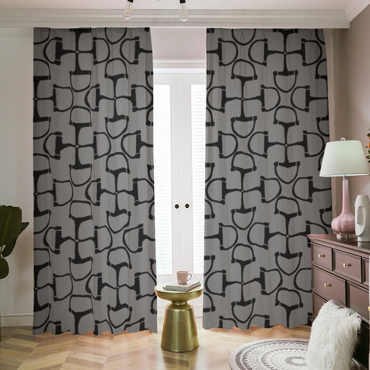 DRing Horse Bit Design Blackout Curtains (Grey)