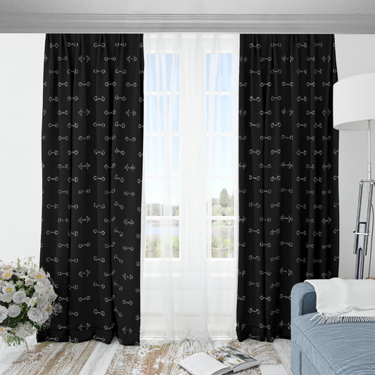 Horse Bits Pattern Curtains  (Black)