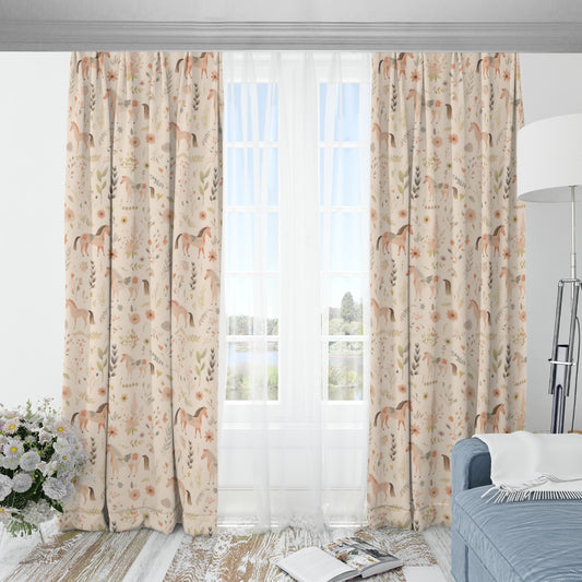 Floral Horses Blackout Curtains (Beige)