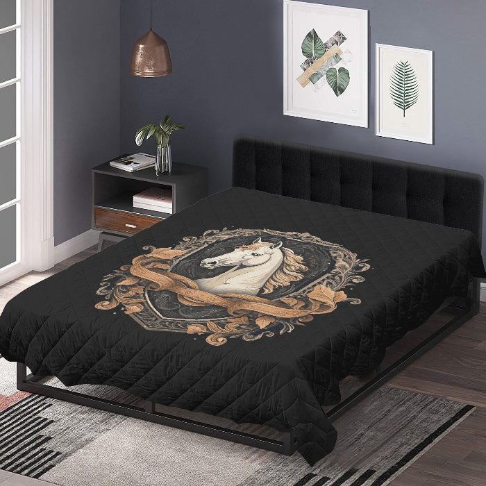 Horse Themed, breathable and light weight blanket with shams quilted on both sides. Horse & animal Lover Gift