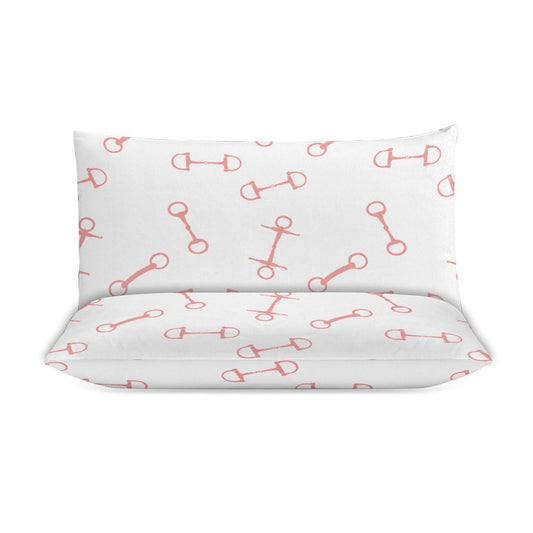 White pillowcase with red pattern on a white background