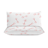 White pillowcase with red pattern on a white background