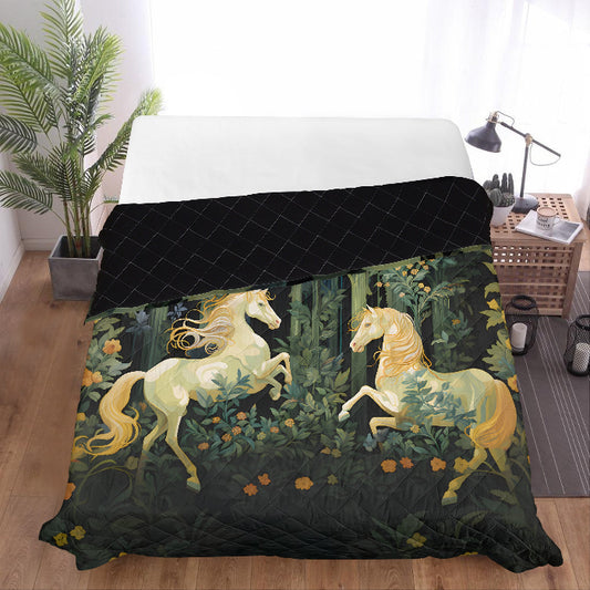 Horse Themed, breathable and light weight blanket with shams quilted on both sides. Horse & animal Lover Gift
