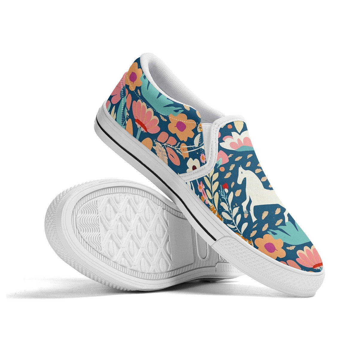 Floral Horse Design Slip On Shoes