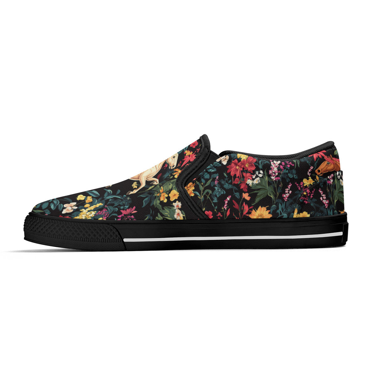 Floral horse design slip on shoes, pastel slip on sneakers, horse lover gift, Children shoes