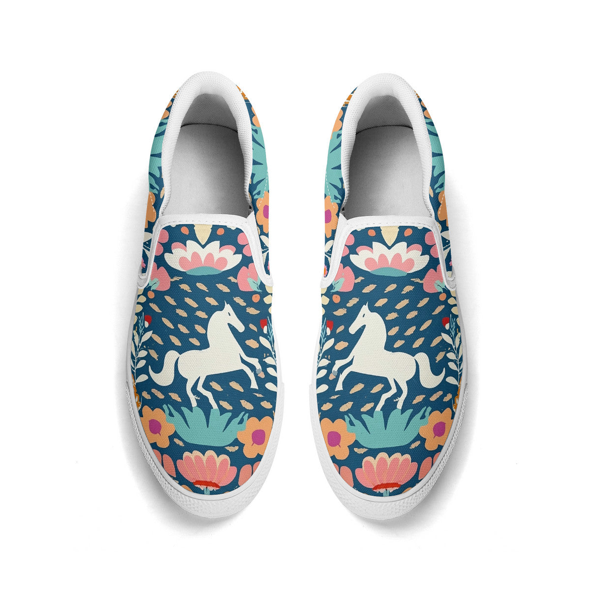 Floral Horse Design Slip On Shoes