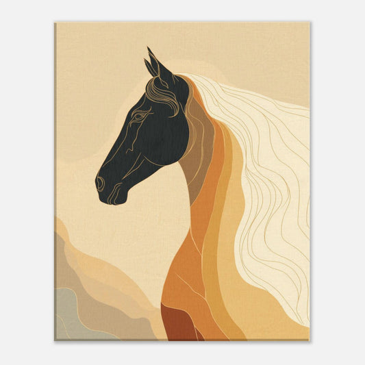 Abstract horse wall art with earthy tones, flowing layered shapes, and an elegant modern equestrian design.