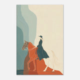 Abstract equestrian wall art with a horse and rider silhouette, earthy tones, flowing linework, and a modern contemporary design.