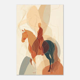 Abstract horse and rider wall art with warm earthy tones, flowing linework, and modern equestrian design.