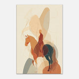 Abstract horse and rider wall art with warm earthy tones, flowing linework, and modern equestrian design.
