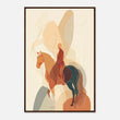 Abstract horse and rider wall art with warm earthy tones, flowing linework, and modern equestrian design.