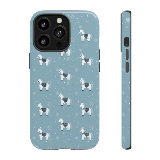 Phone case with cute horse pattern on a blue background