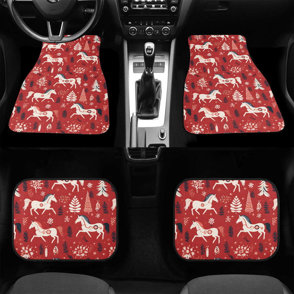 Car Floor Mat - Horses Red