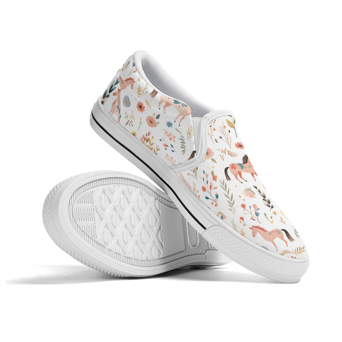 Assymetrical Floral Horse Slip On  Shoes