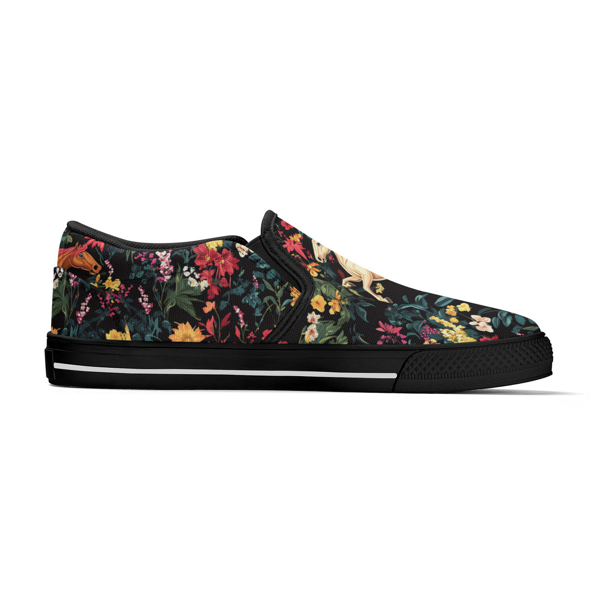 Floral horse design slip on shoes, pastel slip on sneakers, horse lover gift, Children shoes