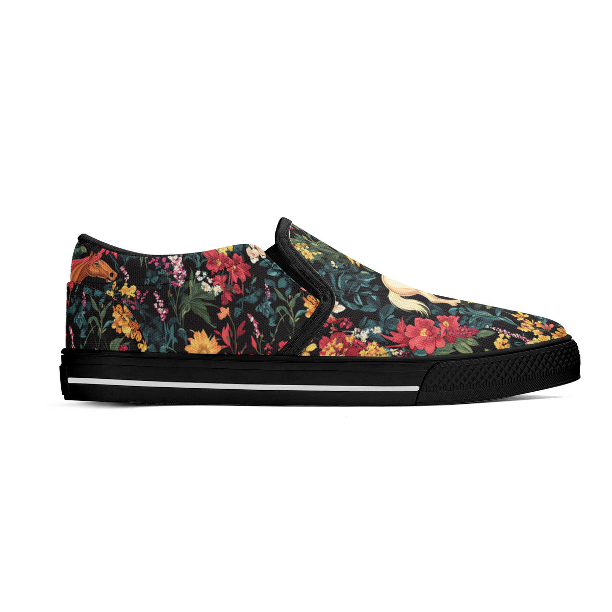Floral horse design slip on shoes, pastel slip on sneakers, horse lover gift, Children shoes