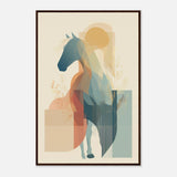 Abstract horse wall art with layered geometric shapes, earthy neutral tones, and a modern equestrian design on a light background.