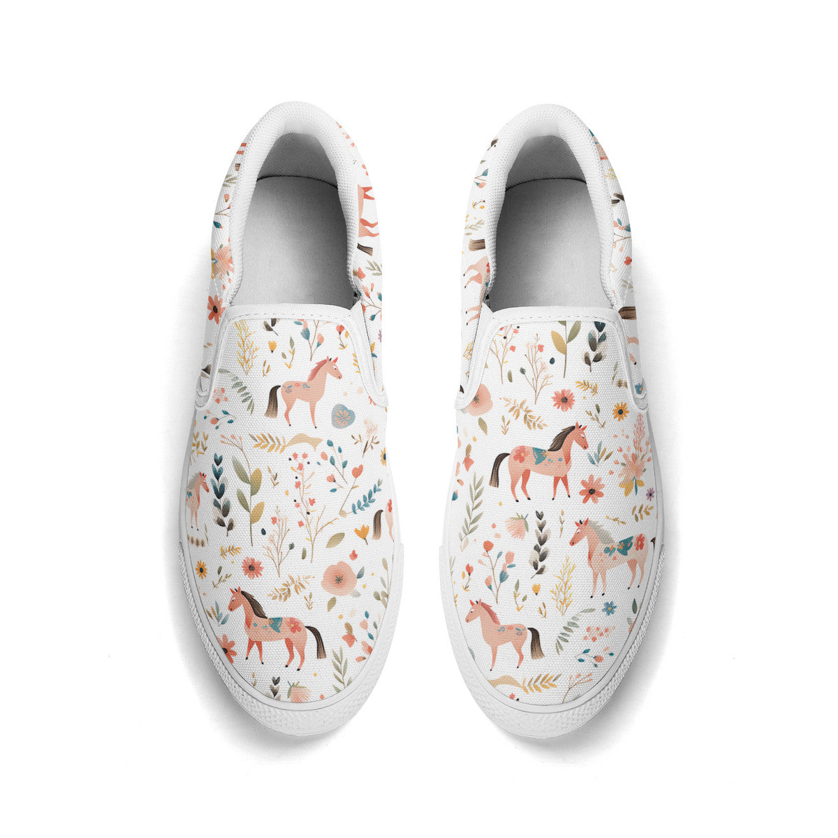 Assymetrical Floral Horse Slip On  Shoes