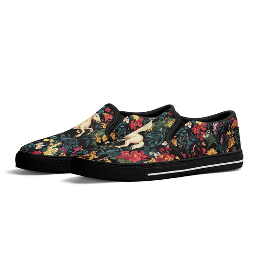 Floral horse design slip on shoes, pastel slip on sneakers, horse lover gift, Children shoes