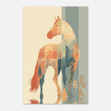 Abstract horse wall art with warm sunset tones, layered geometric design, and an elegant modern equestrian style.