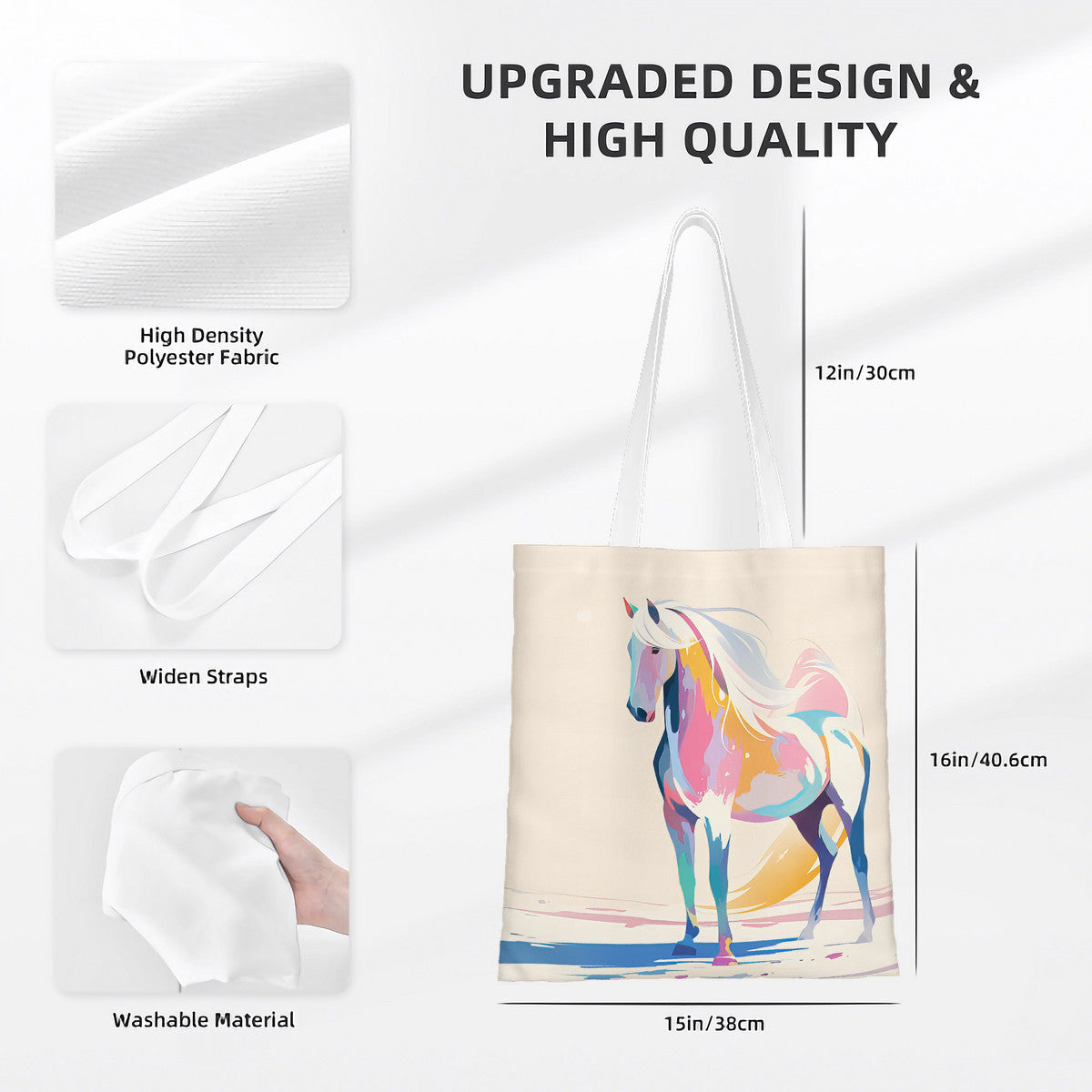 White horse design tote bag, horse lover gift, boho white tote bag, gift for her, animal lover, equestrian design, horse art