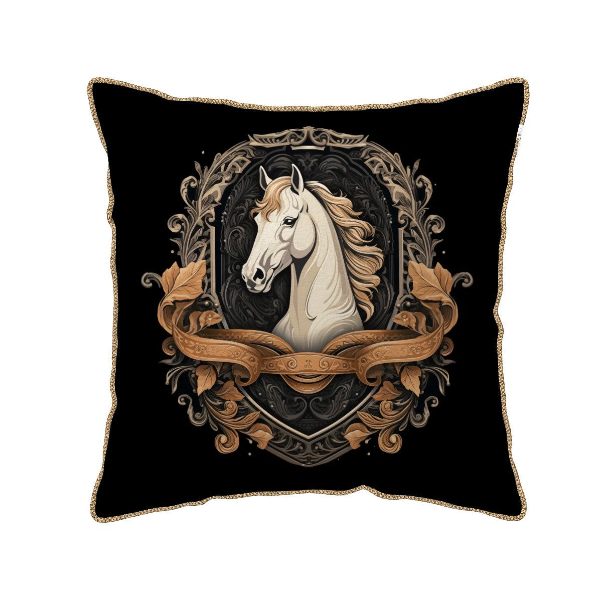 Horse Emblem Velvet Bordered Pillow Covers