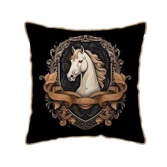 Horse Emblem Velvet Bordered Pillow Covers
