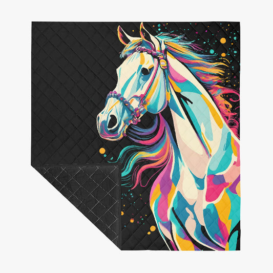 Horse Themed, breathable and light weight blanket with shams quilted on both sides. Horse & animal Lover Gift