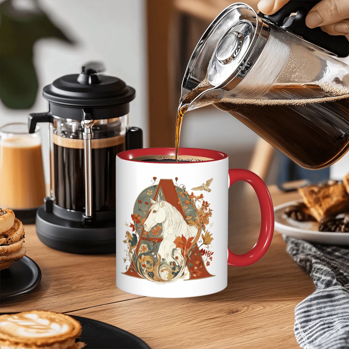 Floral Red - 26 Alphabets Horse Theme Ceremic Coffee mug