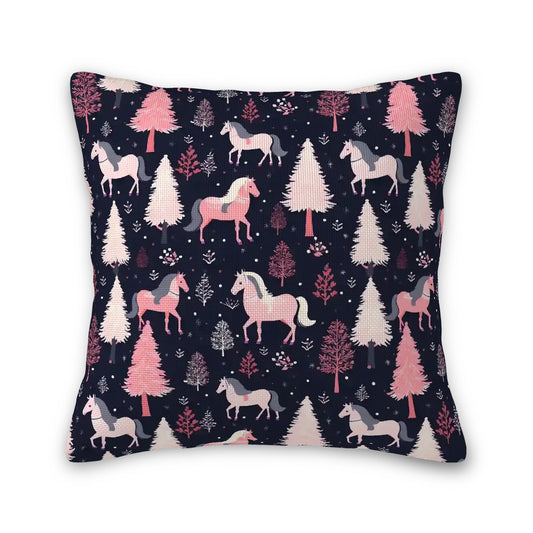 Pink and Horses Throw Pillow Covers