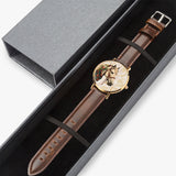 Stylish timepiece showcasing horse-themed dial graphic with leather strap