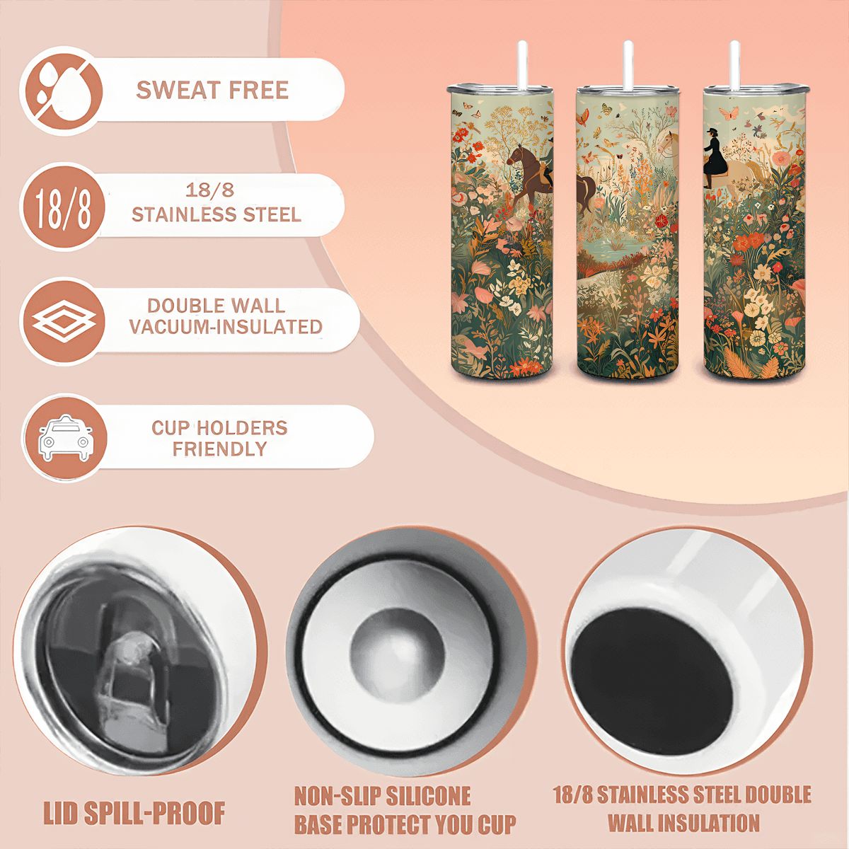 Wildflower Walk Straight Stainless Steel Tumbler