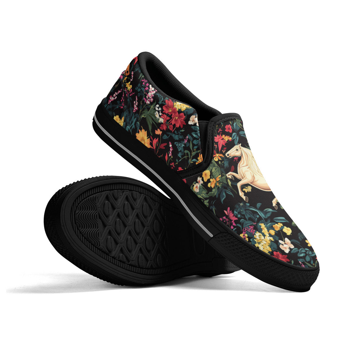 Floral horse design slip on shoes, pastel slip on sneakers, horse lover gift, Children shoes