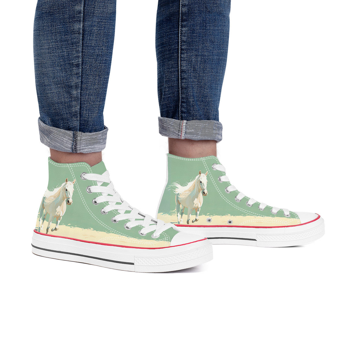 White Horse Mint Green Hi Tops